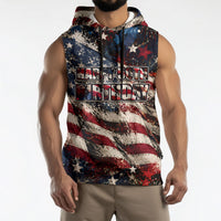 America Turns 250 Happy 50th Birthday Sleeveless Hoodie Patriotic Eagle US Flag Distressed Splatter