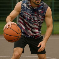 America Turns 250 Happy 50th Birthday Sleeveless Hoodie Patriotic Eagle US Flag Distressed Splatter