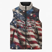 America Turns 250 Happy 50th Birthday Sleeveless Puffer Jacket Patriotic Eagle US Flag Distressed Splatter