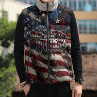 America Turns 250 Happy 50th Birthday Sleeveless Puffer Jacket Patriotic Eagle US Flag Distressed Splatter