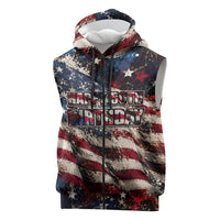 America Turns 250 Happy 50th Birthday Sleeveless Zip Hoodie Patriotic Eagle US Flag Distressed Splatter