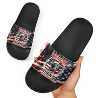 America Turns 250 Happy 50th Birthday Slide Sandals Patriotic Eagle US Flag Distressed Splatter