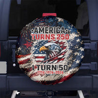 America Turns 250 Happy 50th Birthday Spare Tire Cover Patriotic Eagle US Flag Distressed Splatter