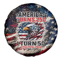 America Turns 250 Happy 50th Birthday Spare Tire Cover Patriotic Eagle US Flag Distressed Splatter