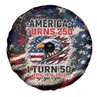 America Turns 250 Happy 50th Birthday Spare Tire Cover Patriotic Eagle US Flag Distressed Splatter