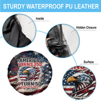 America Turns 250 Happy 50th Birthday Spare Tire Cover Patriotic Eagle US Flag Distressed Splatter