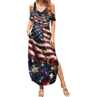 America Turns 250 Happy 50th Birthday Summer Maxi Dress Patriotic Eagle US Flag Distressed Splatter