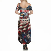 America Turns 250 Happy 50th Birthday Summer Maxi Dress Patriotic Eagle US Flag Distressed Splatter