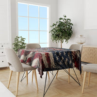 America Turns 250 Happy 50th Birthday Tablecloth Patriotic Eagle US Flag Distressed Splatter