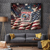 America Turns 250 Happy 50th Birthday Tapestry Patriotic Eagle US Flag Distressed Splatter