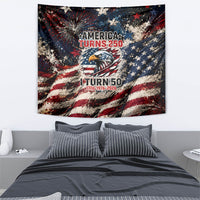 America Turns 250 Happy 50th Birthday Tapestry Patriotic Eagle US Flag Distressed Splatter
