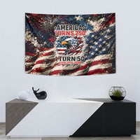 America Turns 250 Happy 50th Birthday Tapestry Patriotic Eagle US Flag Distressed Splatter