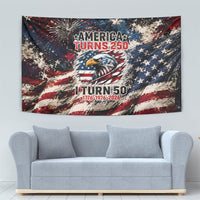 America Turns 250 Happy 50th Birthday Tapestry Patriotic Eagle US Flag Distressed Splatter