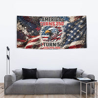 America Turns 250 Happy 50th Birthday Tapestry Patriotic Eagle US Flag Distressed Splatter