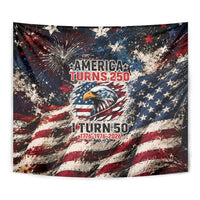 America Turns 250 Happy 50th Birthday Tapestry Patriotic Eagle US Flag Distressed Splatter