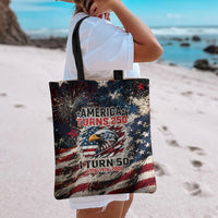 America Turns 250 Happy 50th Birthday Tote Bag Patriotic Eagle US Flag Distressed Splatter