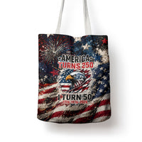 America Turns 250 Happy 50th Birthday Tote Bag Patriotic Eagle US Flag Distressed Splatter