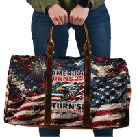 America Turns 250 Happy 50th Birthday Travel Bag Patriotic Eagle US Flag Distressed Splatter