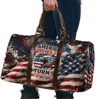 America Turns 250 Happy 50th Birthday Travel Bag Patriotic Eagle US Flag Distressed Splatter
