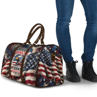 America Turns 250 Happy 50th Birthday Travel Bag Patriotic Eagle US Flag Distressed Splatter