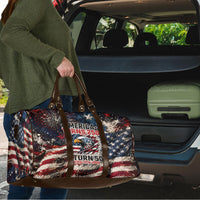 America Turns 250 Happy 50th Birthday Travel Bag Patriotic Eagle US Flag Distressed Splatter