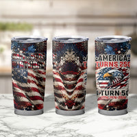 America Turns 250 Happy 50th Birthday Tumbler Cup Patriotic Eagle US Flag Distressed Splatter