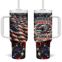 America Turns 250 Happy 50th Birthday Tumbler With Handle Patriotic Eagle US Flag Distressed Splatter