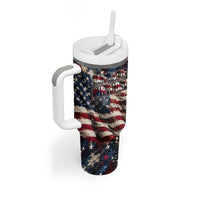 America Turns 250 Happy 50th Birthday Tumbler With Handle Patriotic Eagle US Flag Distressed Splatter
