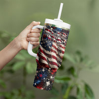 America Turns 250 Happy 50th Birthday Tumbler With Handle Patriotic Eagle US Flag Distressed Splatter