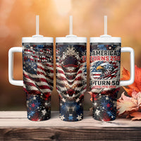 America Turns 250 Happy 50th Birthday Tumbler With Handle Patriotic Eagle US Flag Distressed Splatter