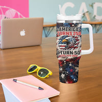 America Turns 250 Happy 50th Birthday Tumbler With Handle Patriotic Eagle US Flag Distressed Splatter