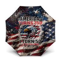 America Turns 250 Happy 50th Birthday Umbrella Patriotic Eagle US Flag Distressed Splatter