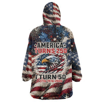 America Turns 250 Happy 50th Birthday Wearable Blanket Hoodie Patriotic Eagle US Flag Distressed Splatter