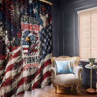America Turns 250 Happy 50th Birthday Window Curtain Patriotic Eagle US Flag Distressed Splatter