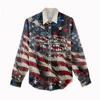 America Turns 250 Happy 50th Birthday Women Casual Shirt Patriotic Eagle US Flag Distressed Splatter