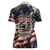 America Turns 250 Happy 50th Birthday Women Polo Shirt Patriotic Eagle US Flag Distressed Splatter