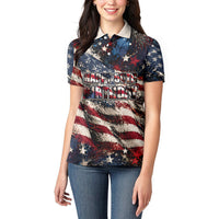 America Turns 250 Happy 50th Birthday Women Polo Shirt Patriotic Eagle US Flag Distressed Splatter