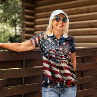 America Turns 250 Happy 50th Birthday Women Polo Shirt Patriotic Eagle US Flag Distressed Splatter