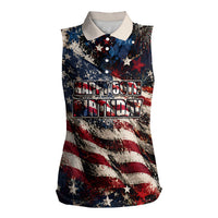 America Turns 250 Happy 50th Birthday Women Sleeveless Polo Shirt Patriotic Eagle US Flag Distressed Splatter