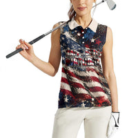 America Turns 250 Happy 50th Birthday Women Sleeveless Polo Shirt Patriotic Eagle US Flag Distressed Splatter