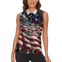 America Turns 250 Happy 50th Birthday Women Sleeveless Polo Shirt Patriotic Eagle US Flag Distressed Splatter