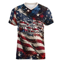 America Turns 250 Happy 50th Birthday Women V-Neck T-Shirt Patriotic Eagle US Flag Distressed Splatter