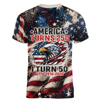 America Turns 250 Happy 50th Birthday Women V-Neck T-Shirt Patriotic Eagle US Flag Distressed Splatter