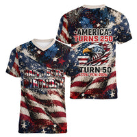 America Turns 250 Happy 50th Birthday Women V-Neck T-Shirt Patriotic Eagle US Flag Distressed Splatter