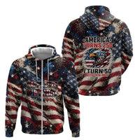 America Turns 250 Happy 50th Birthday Zip Hoodie Patriotic Eagle US Flag Distressed Splatter