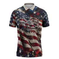 America Turns 250 Happy 50th Birthday Zipper Polo Shirt Patriotic Eagle US Flag Distressed Splatter