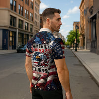 America Turns 250 Happy 50th Birthday Zipper Polo Shirt Patriotic Eagle US Flag Distressed Splatter