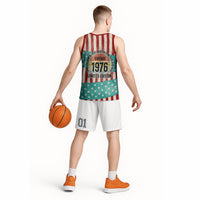 America Vintage 1976 50th Birthday Basketball Jersey Retro Sunset Patriotic