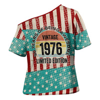 America Vintage 1976 50th Birthday Cross Shoulder Shirt Retro Sunset Patriotic