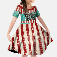 America Vintage 1976 50th Birthday Kid Short Sleeve Dress Retro Sunset Patriotic